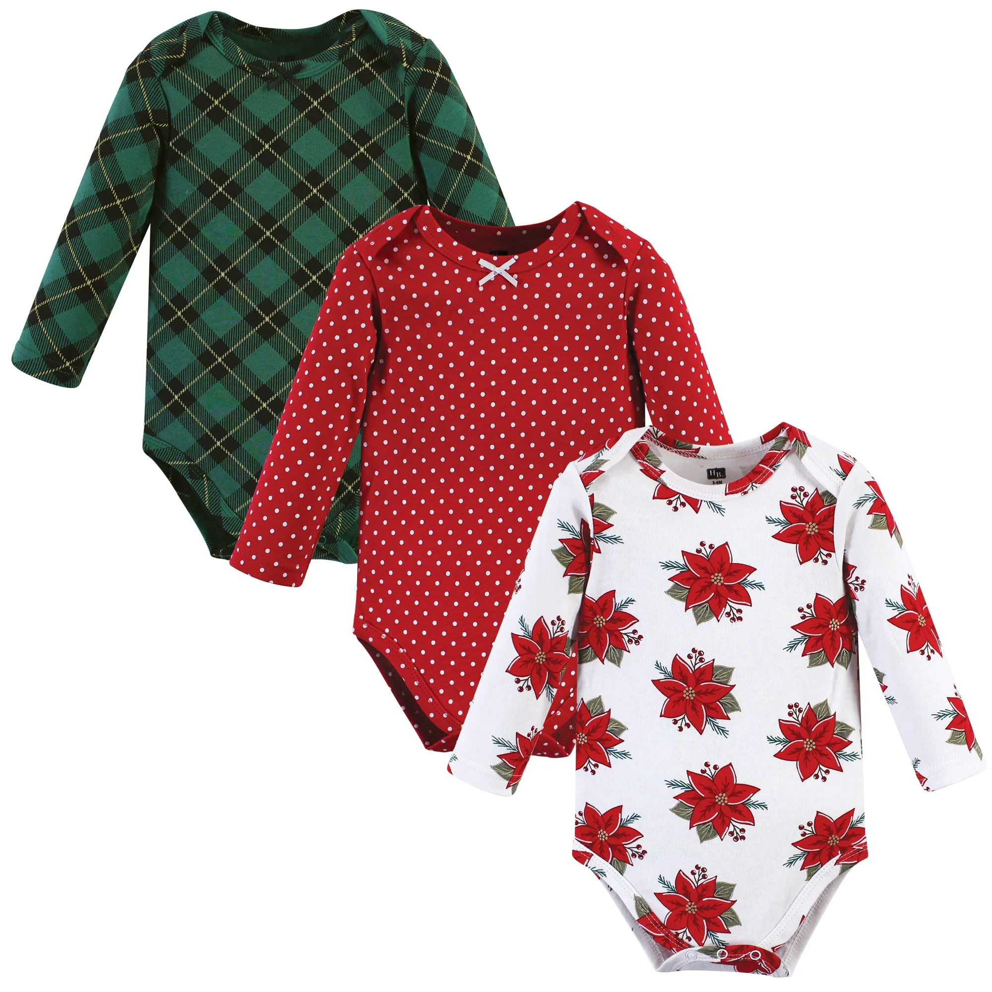 Hudson Baby Cotton Long-Sleeve Bodysuits, Poinsettia