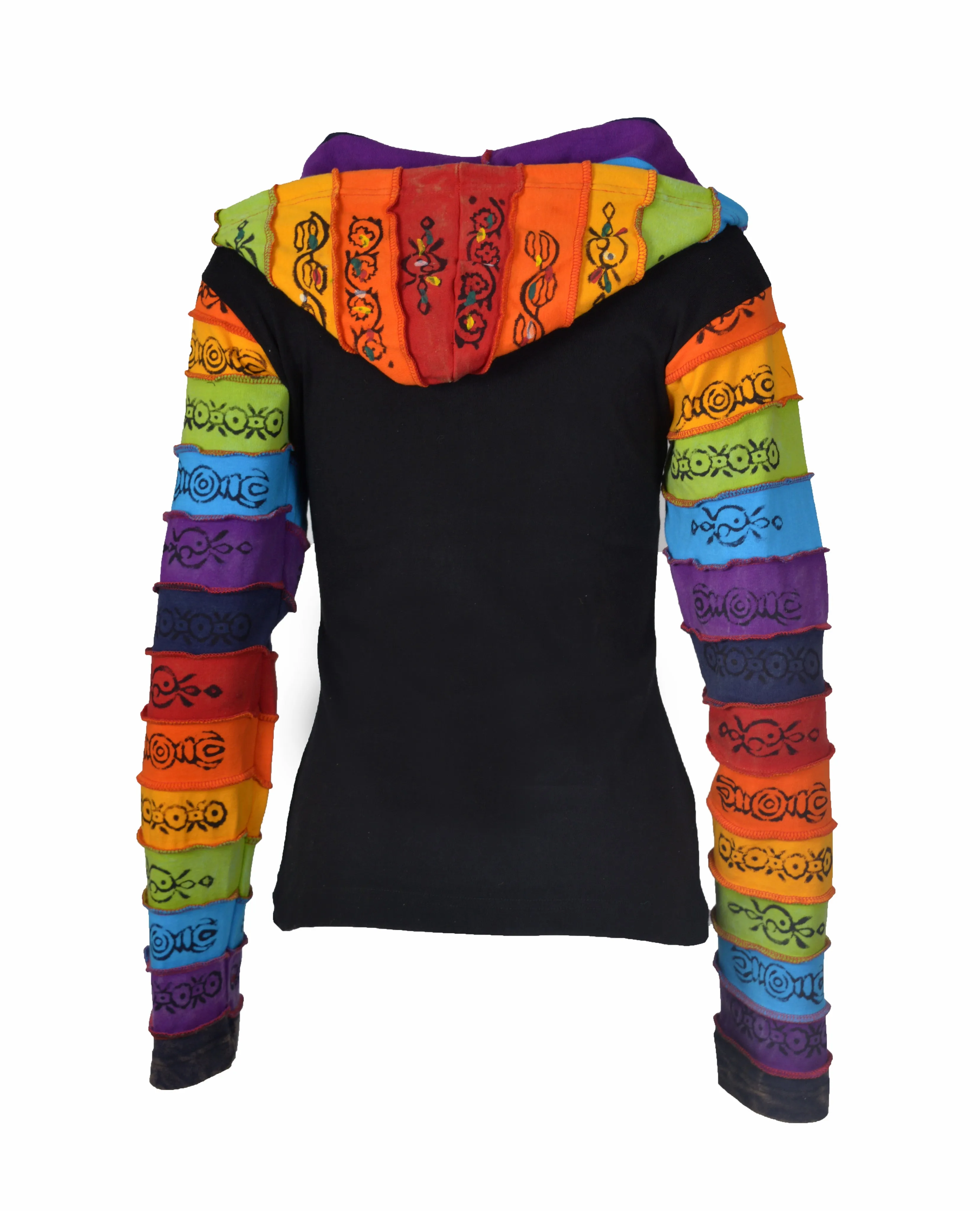 Ladies stonewashed cotton cardigan with colorful hand painted design.