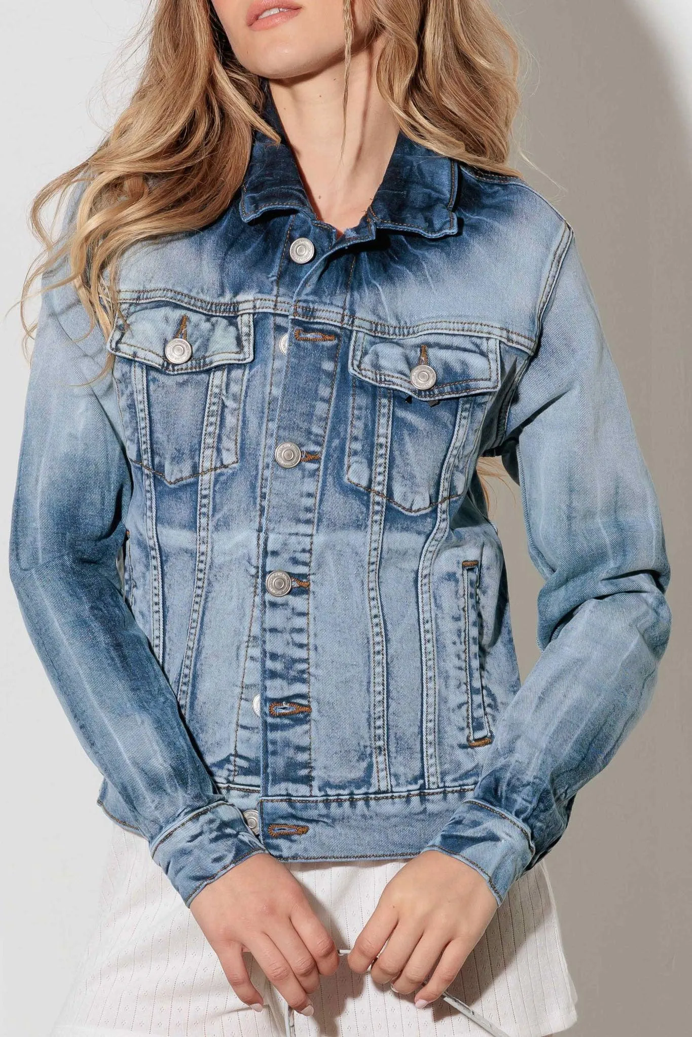 Light Denim Blue Acid Wash Denim Jacket