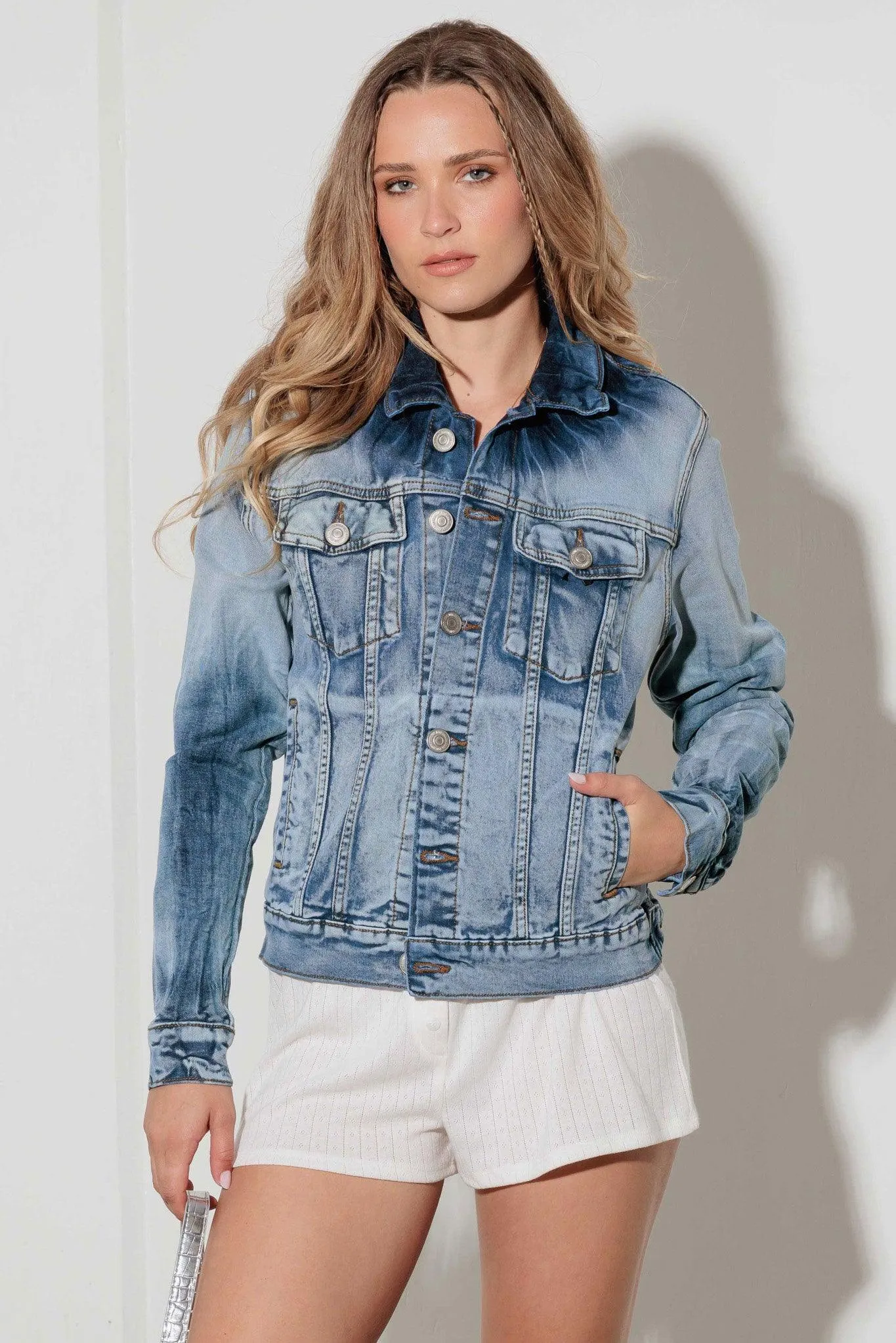 Light Denim Blue Acid Wash Denim Jacket