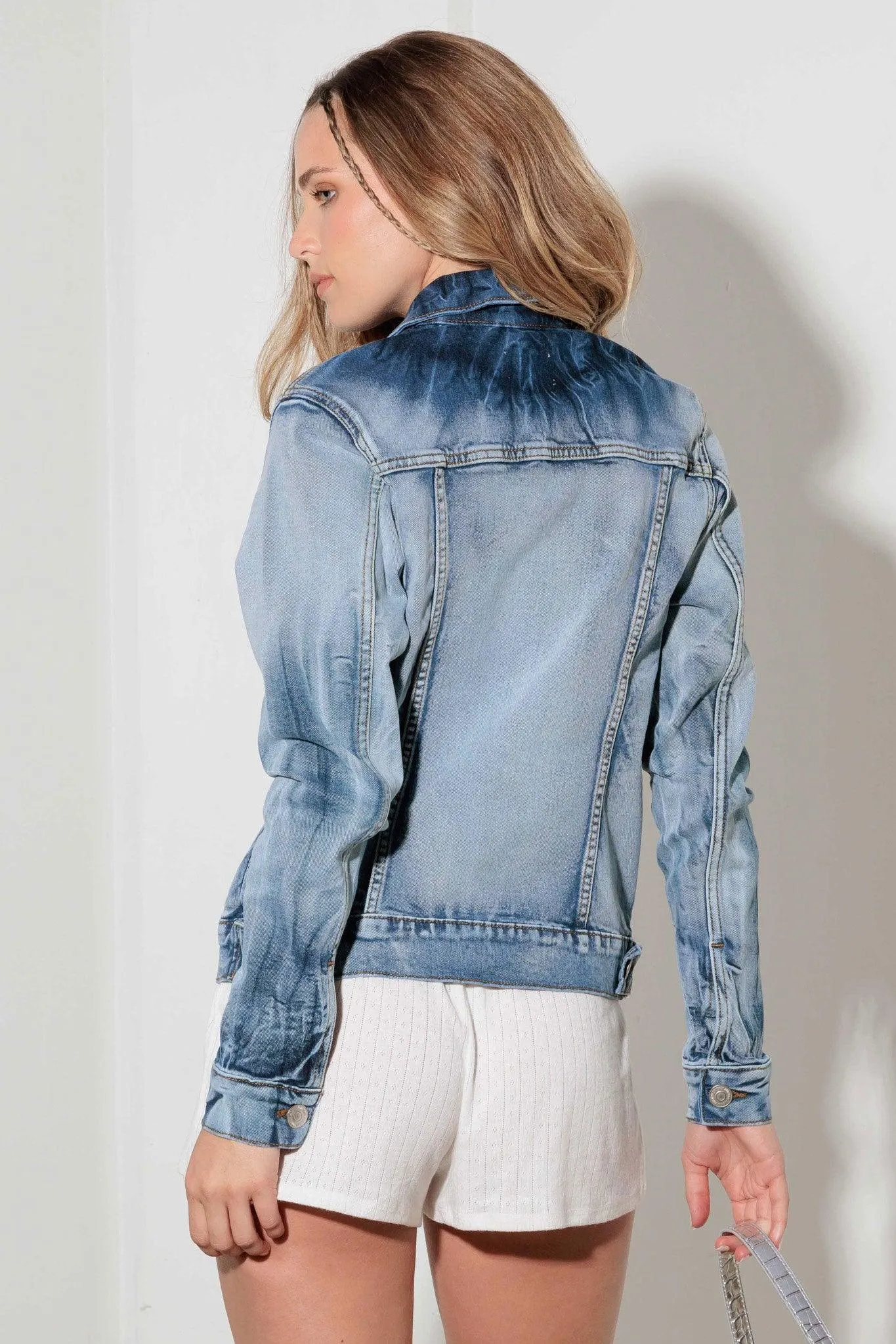 Light Denim Blue Acid Wash Denim Jacket