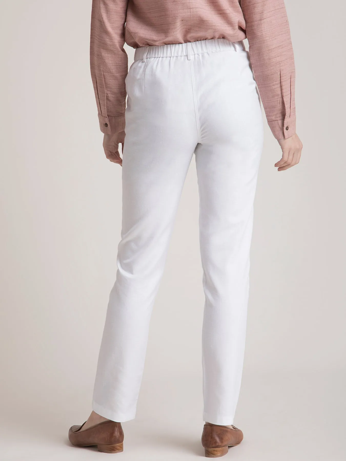 Linen Elasticated Straight Fit Pants - White