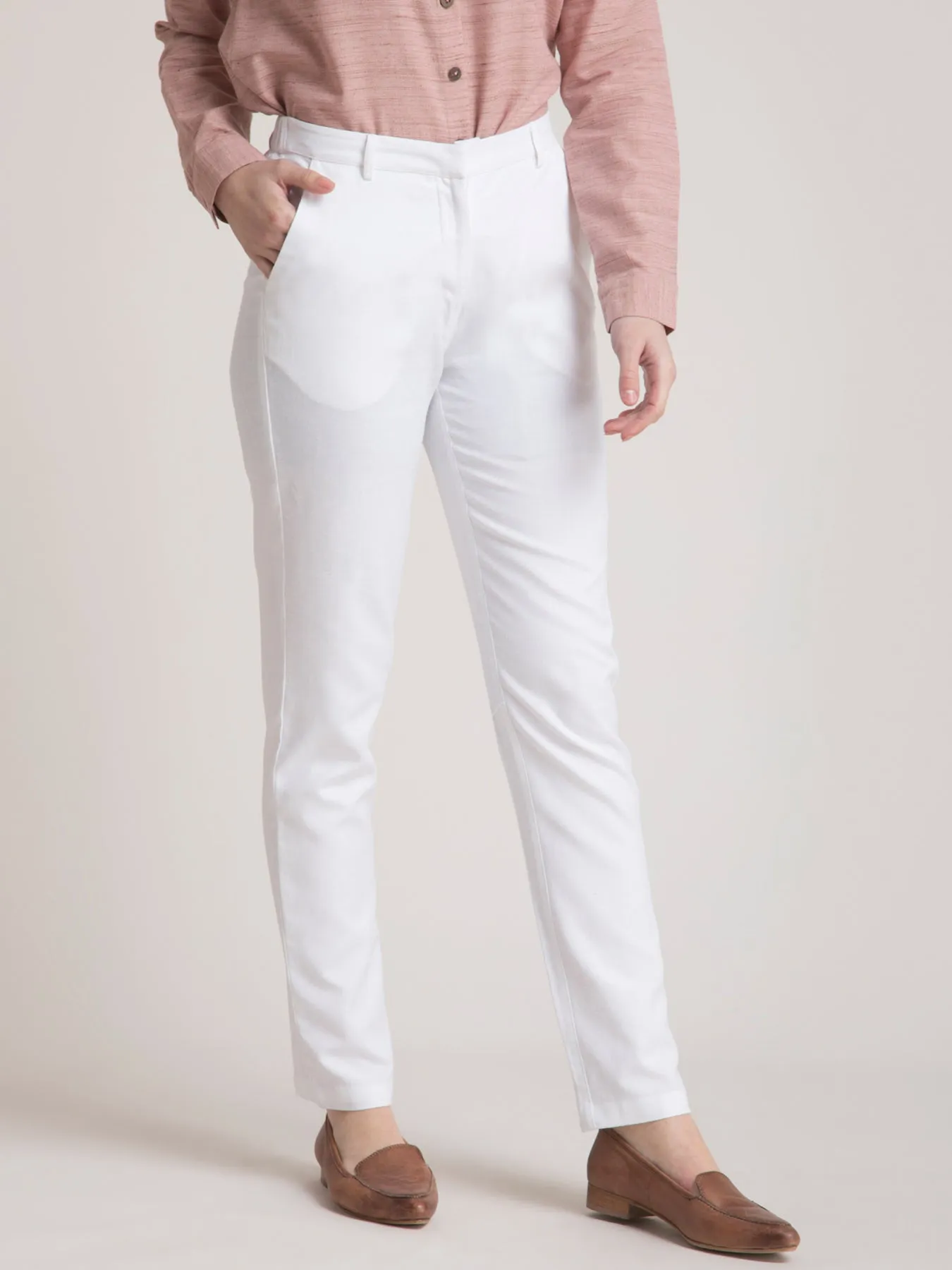 Linen Elasticated Straight Fit Pants - White