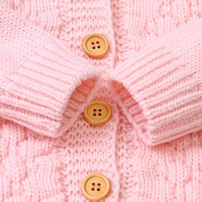 Little Surprise Box Infants Baby Pink Knitted Cardigan Sweater with Pom Pom Hoodie