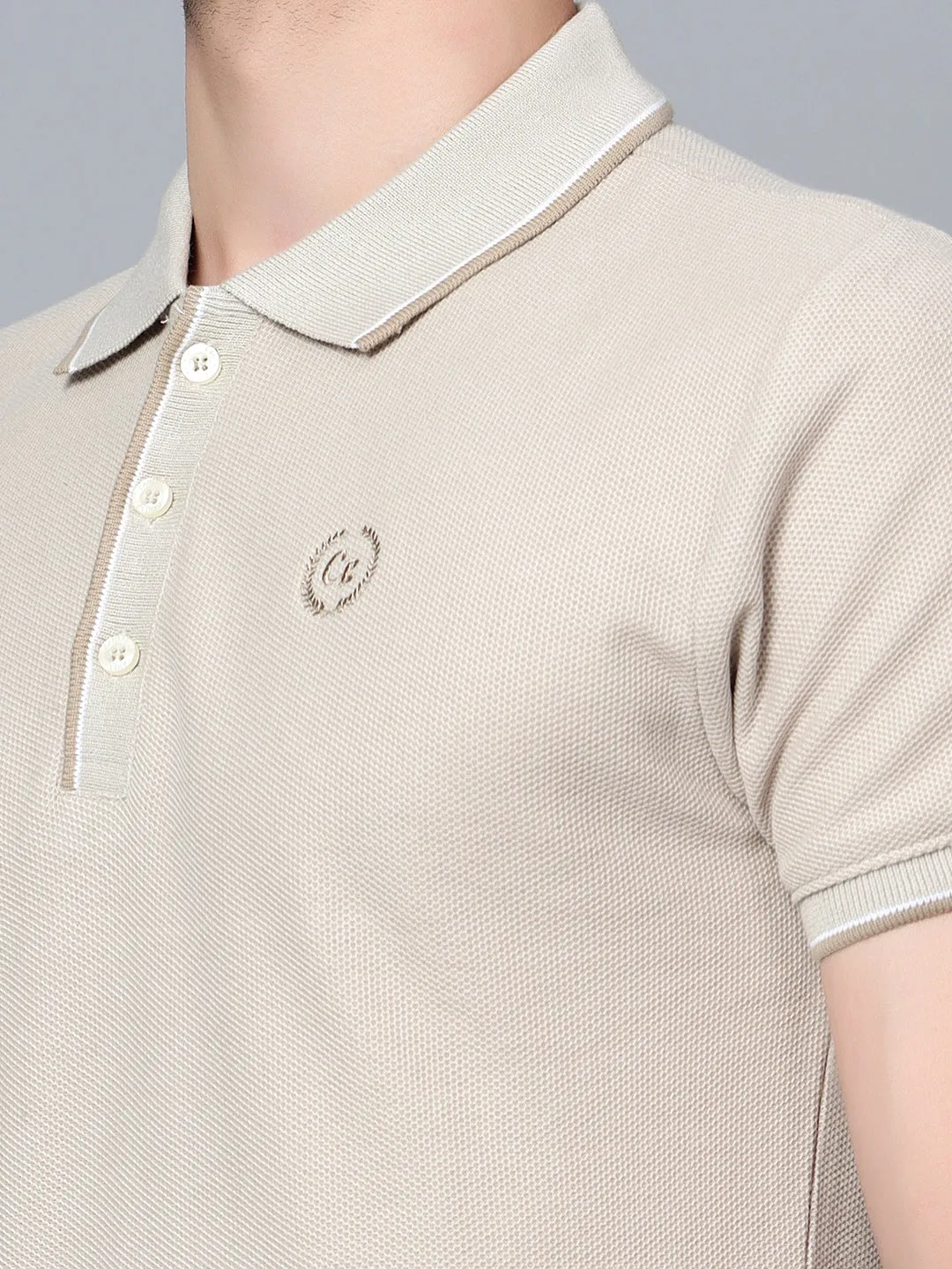 Men Beige Polo T-Shirt