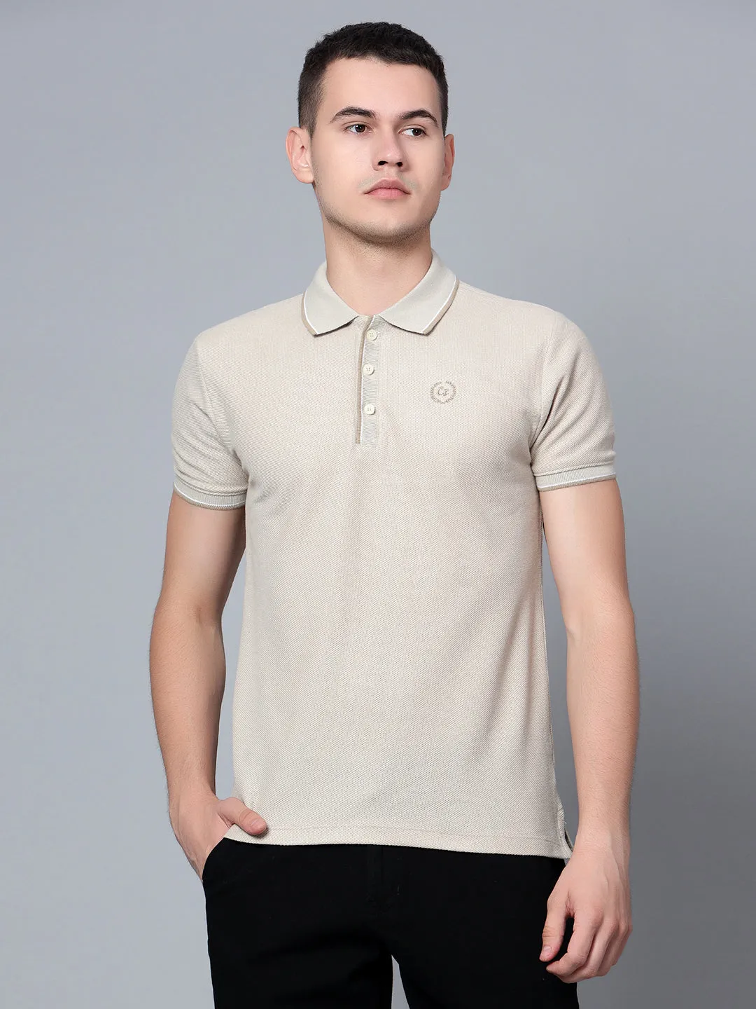 Men Beige Polo T-Shirt