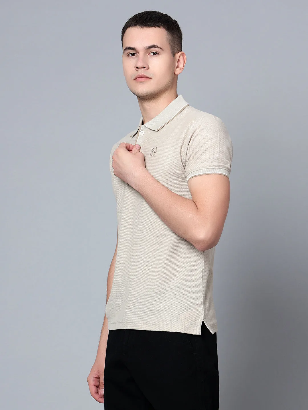 Men Beige Polo T-Shirt