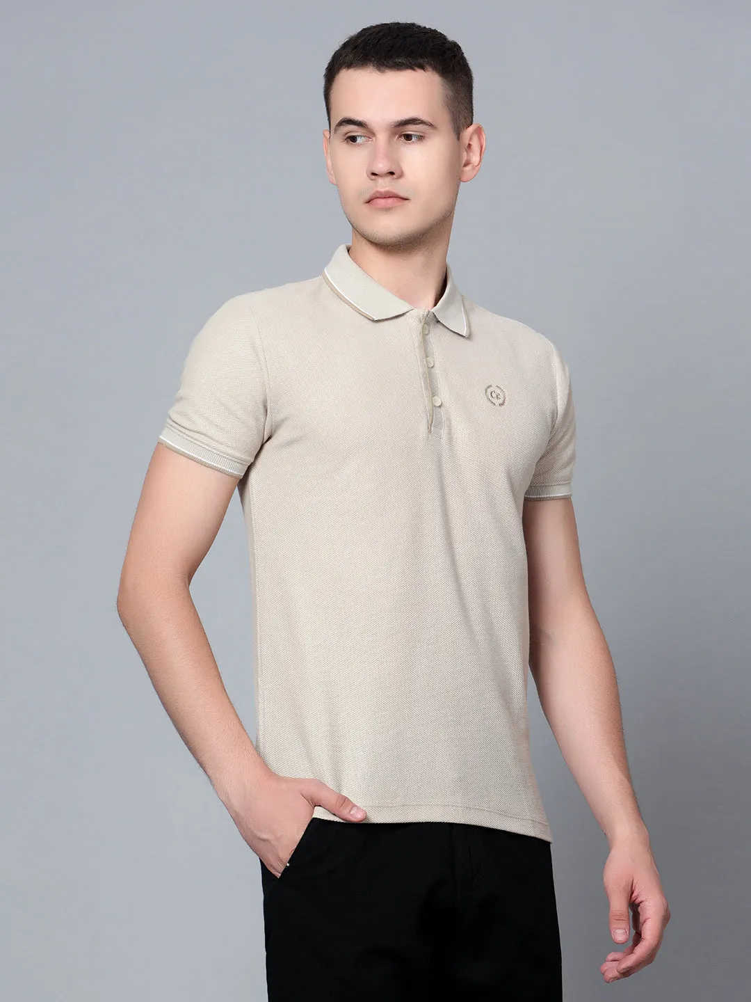 Men Beige Polo T-Shirt