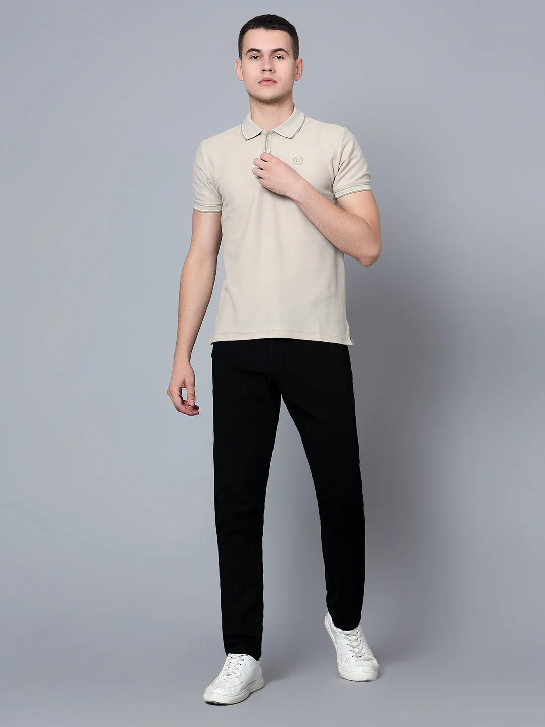 Men Beige Polo T-Shirt