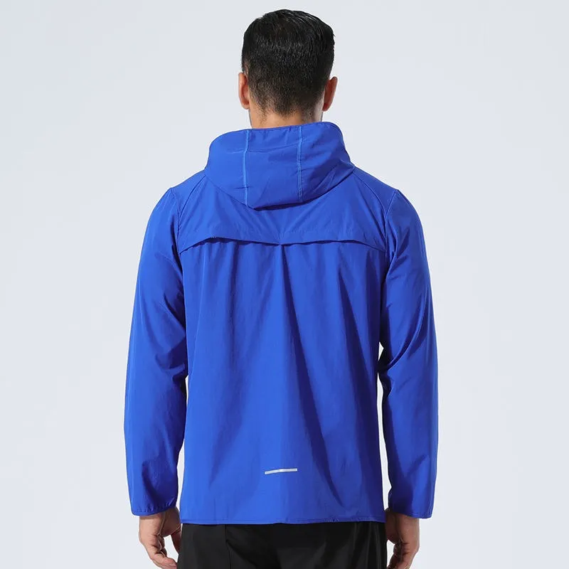 Men Premium Quality Reflective Stripe Sports Running Hooded Top Waterproof Outdoor Windrunner Gym Workout Jackets