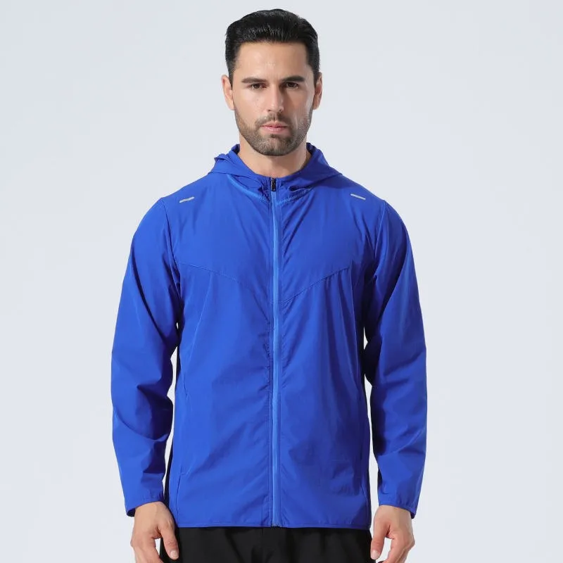 Men Premium Quality Reflective Stripe Sports Running Hooded Top Waterproof Outdoor Windrunner Gym Workout Jackets