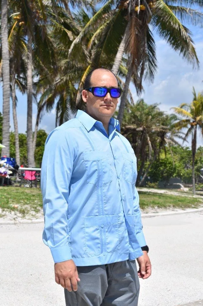 Men's Blue Long Sleeve Guayabera