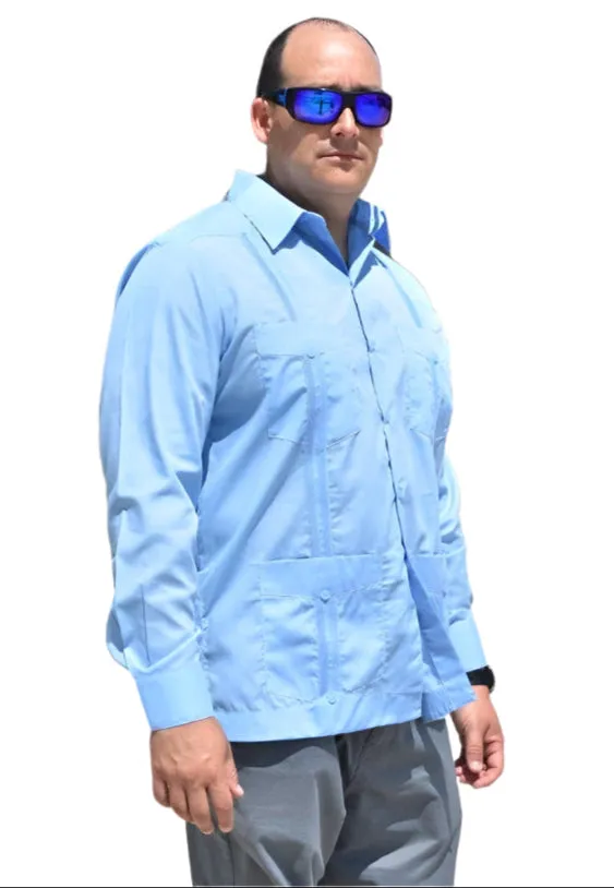 Men's Blue Long Sleeve Guayabera