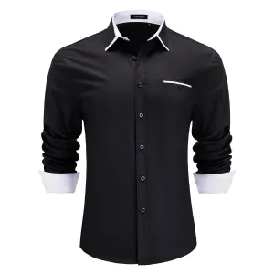 Men's Classic Dress Shirt with Pocket - BLACK/WHITE