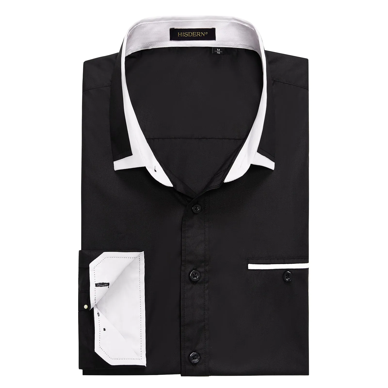 Men's Classic Dress Shirt with Pocket - BLACK/WHITE