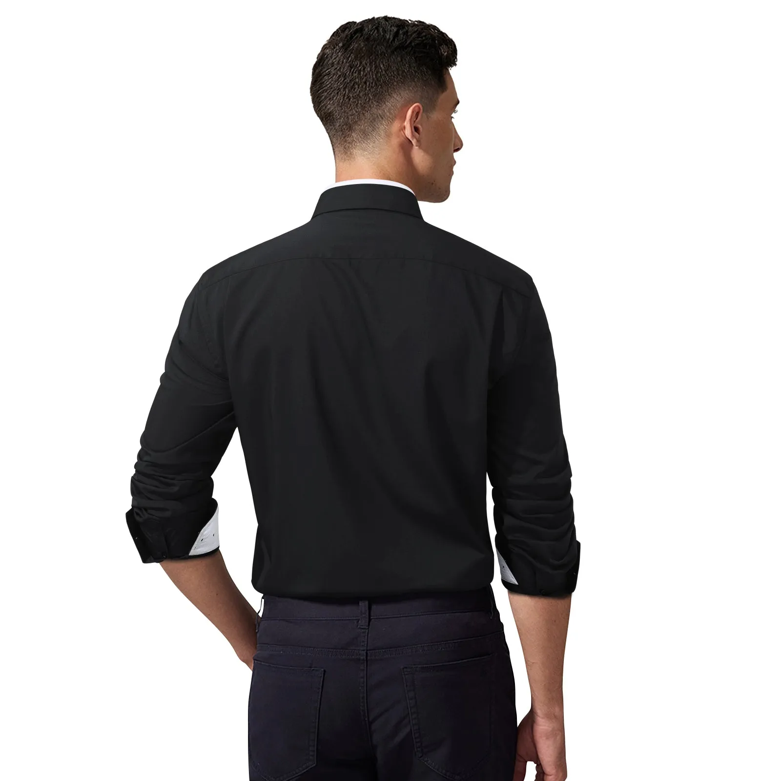 Men's Classic Dress Shirt with Pocket - BLACK/WHITE