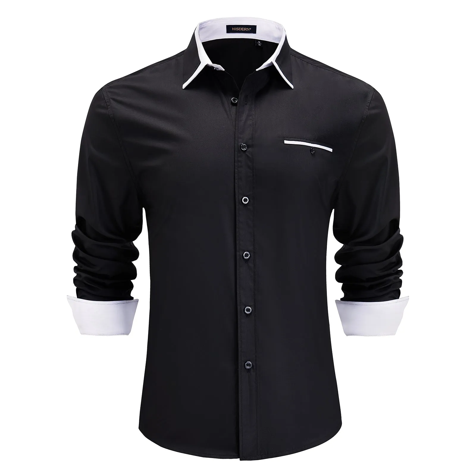 Men's Classic Dress Shirt with Pocket - BLACK/WHITE