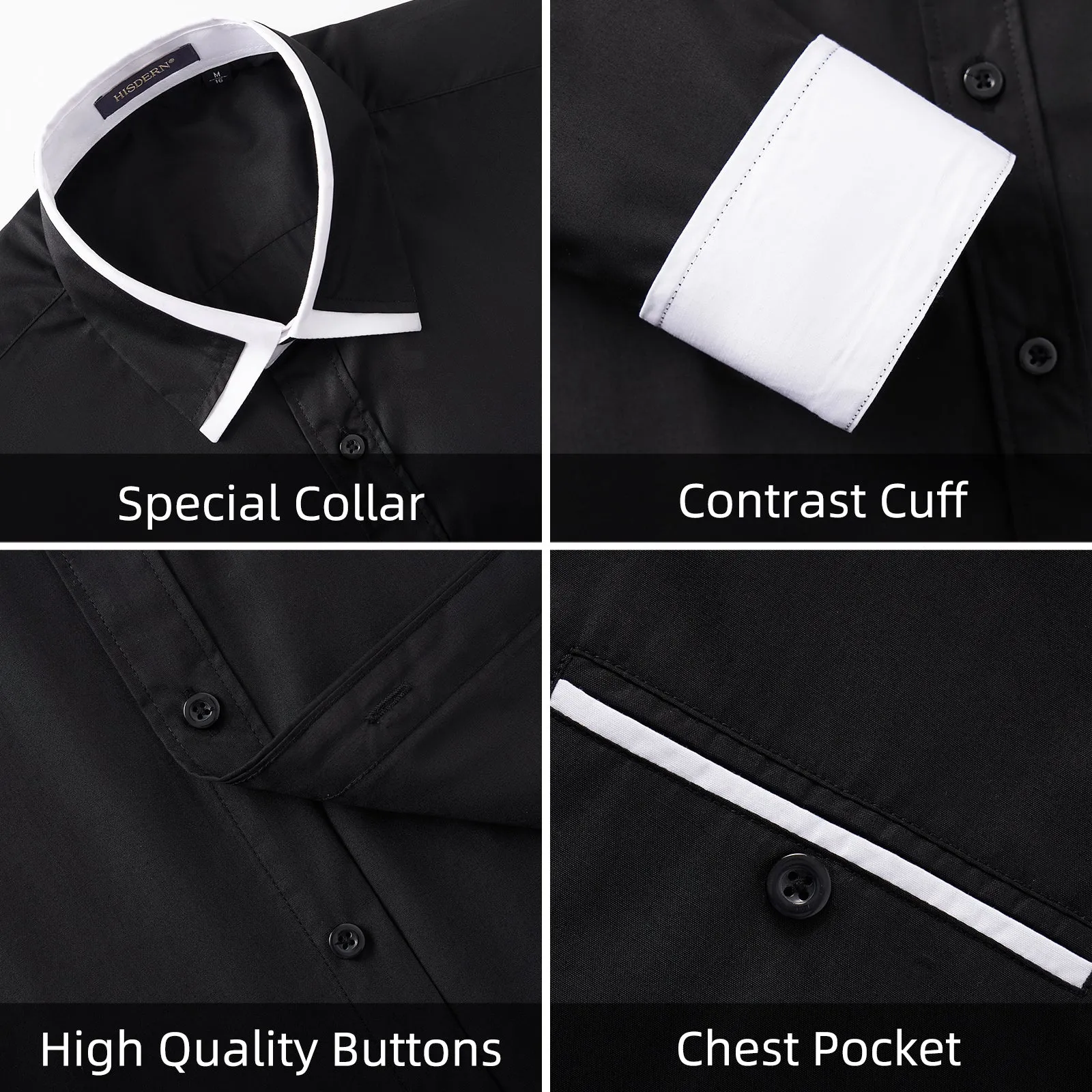 Men's Classic Dress Shirt with Pocket - BLACK/WHITE