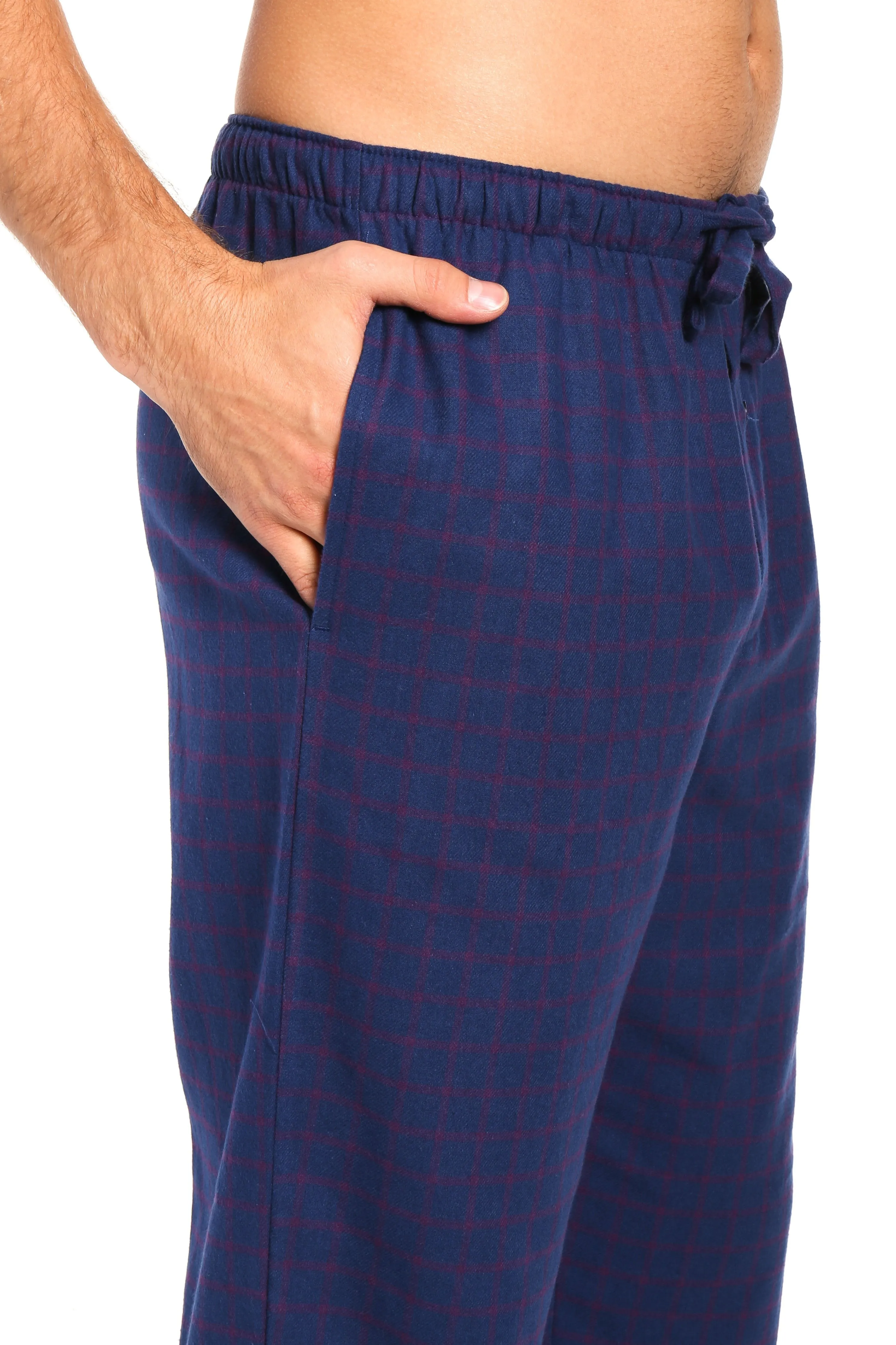 Mens Gingham 100% Cotton Flannel Lounge Pants - Checks - Dark Blue