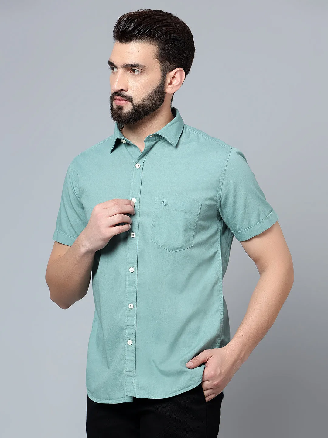 Men's Green Casual Plain Half Sleeve Shirt