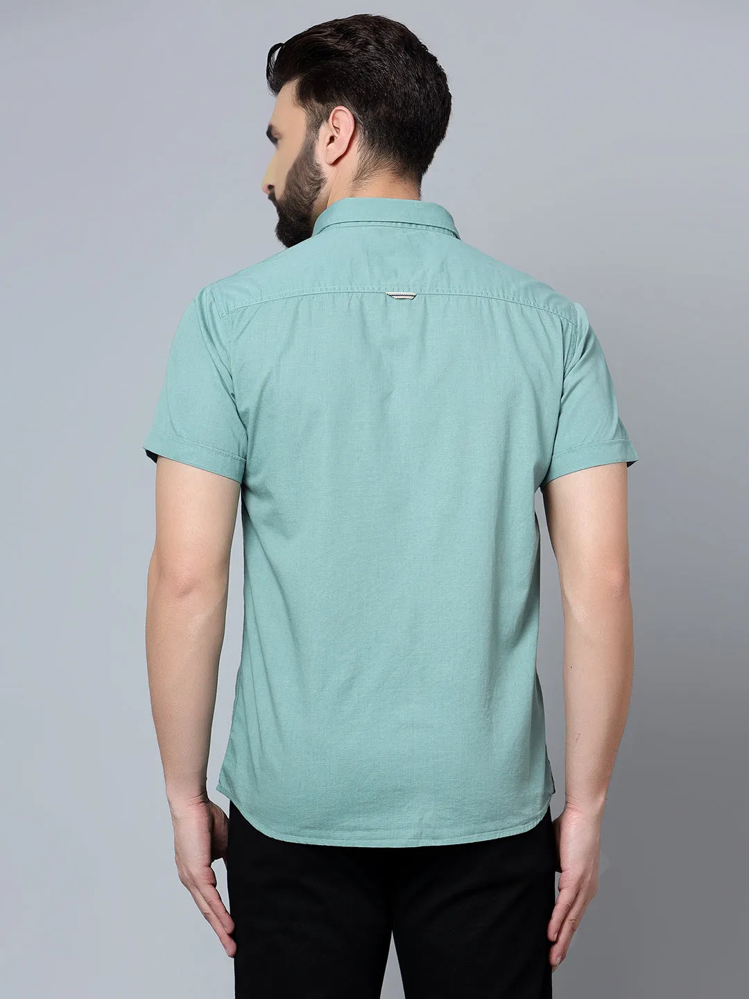 Men's Green Casual Plain Half Sleeve Shirt