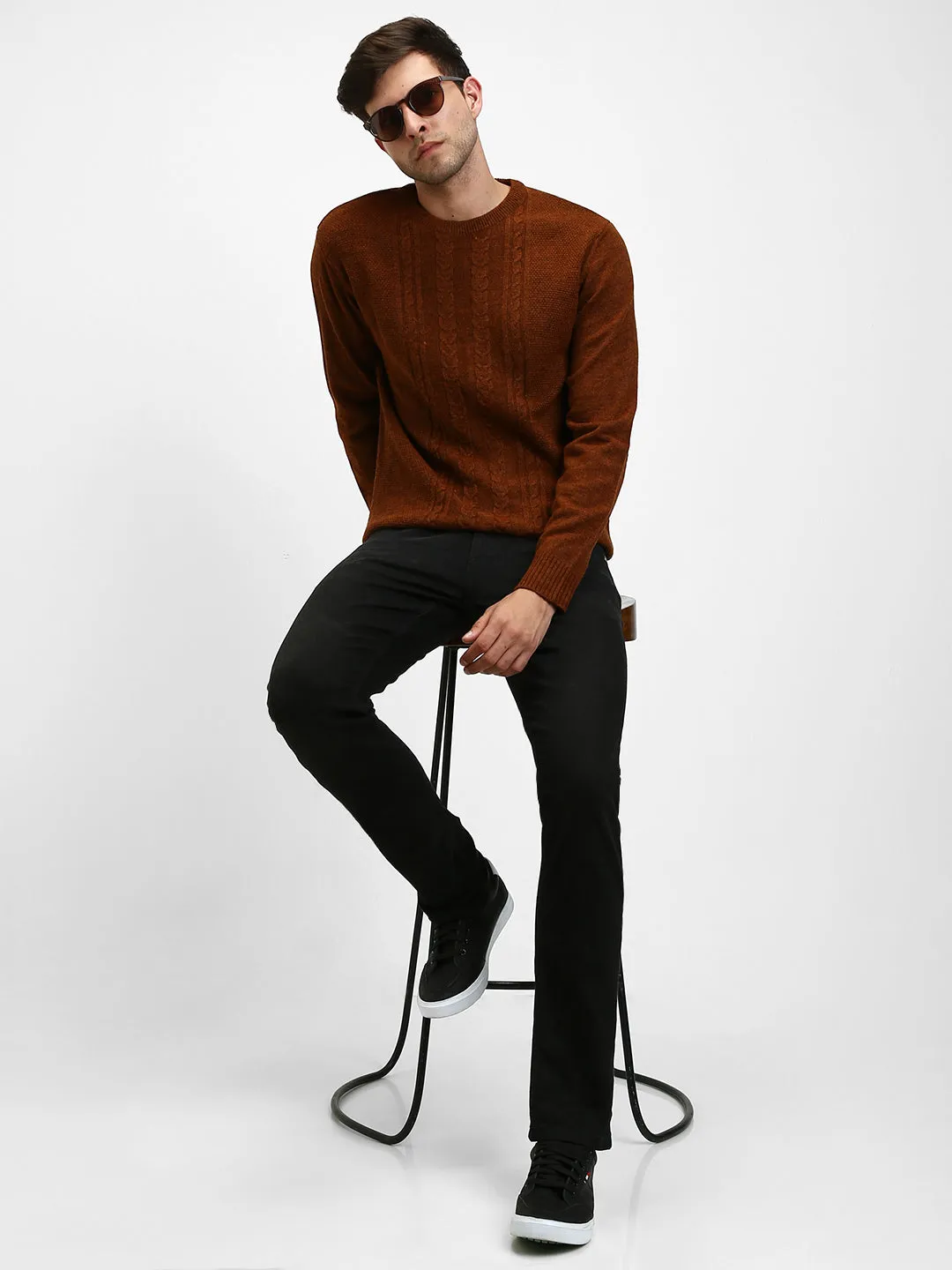 Men's Long Sleeves Cable Knit Acrylic Pullover Sweater