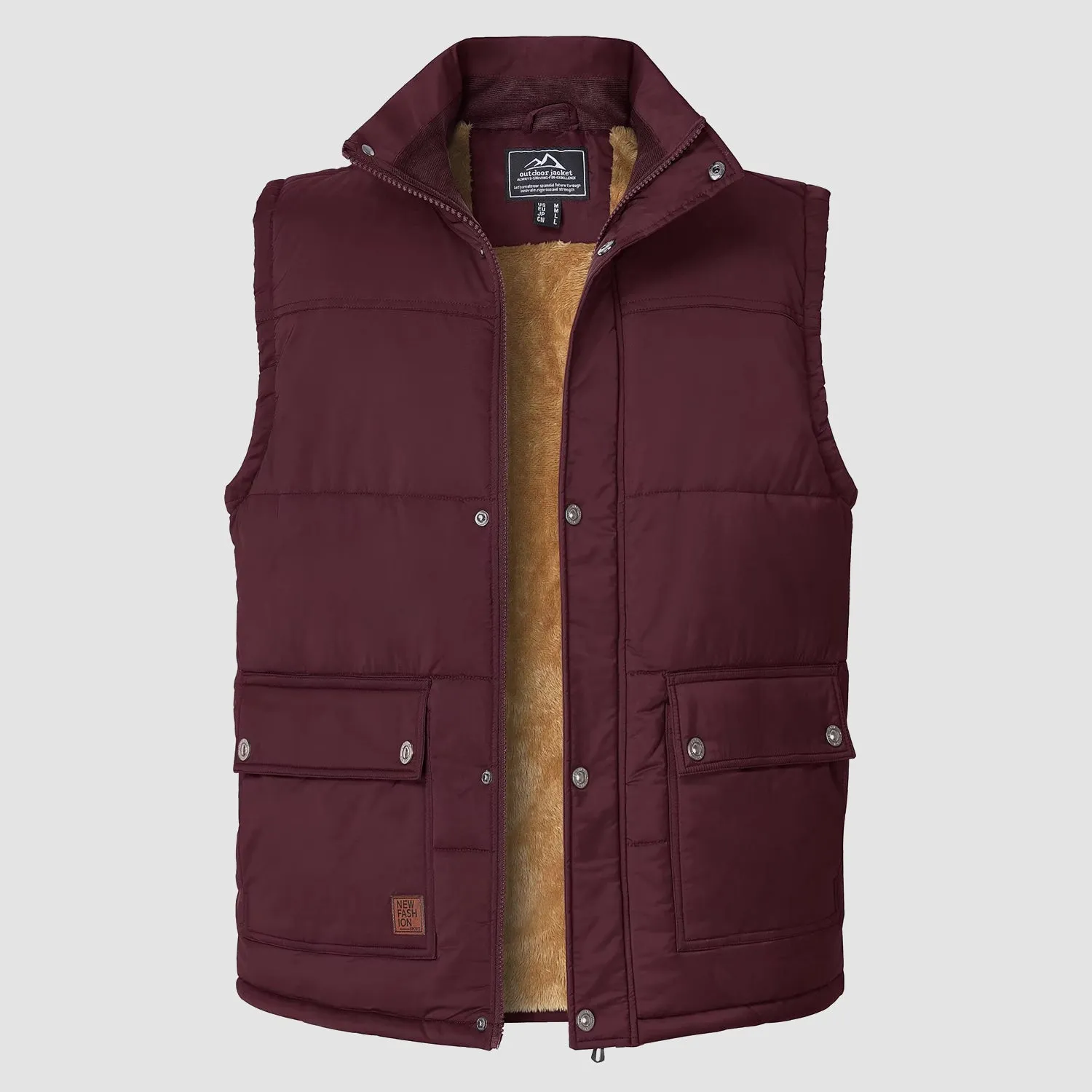 Men's Padded Vest Warm Fleece Lined Sleeveless Jacket