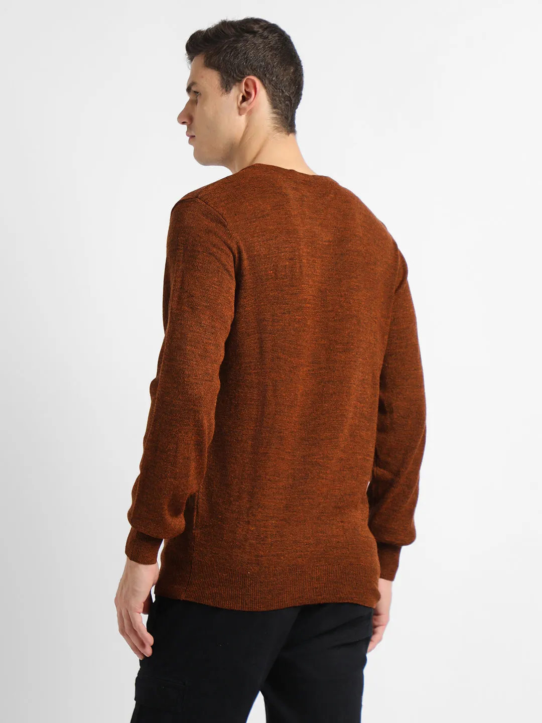 Men's V neck Solid Rust Pullover Sweater