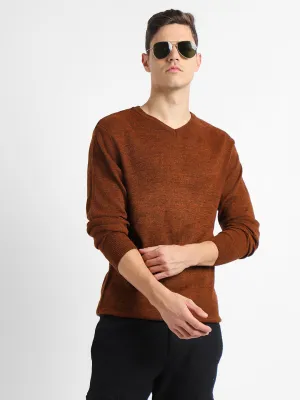 Men's V neck Solid Rust Pullover Sweater