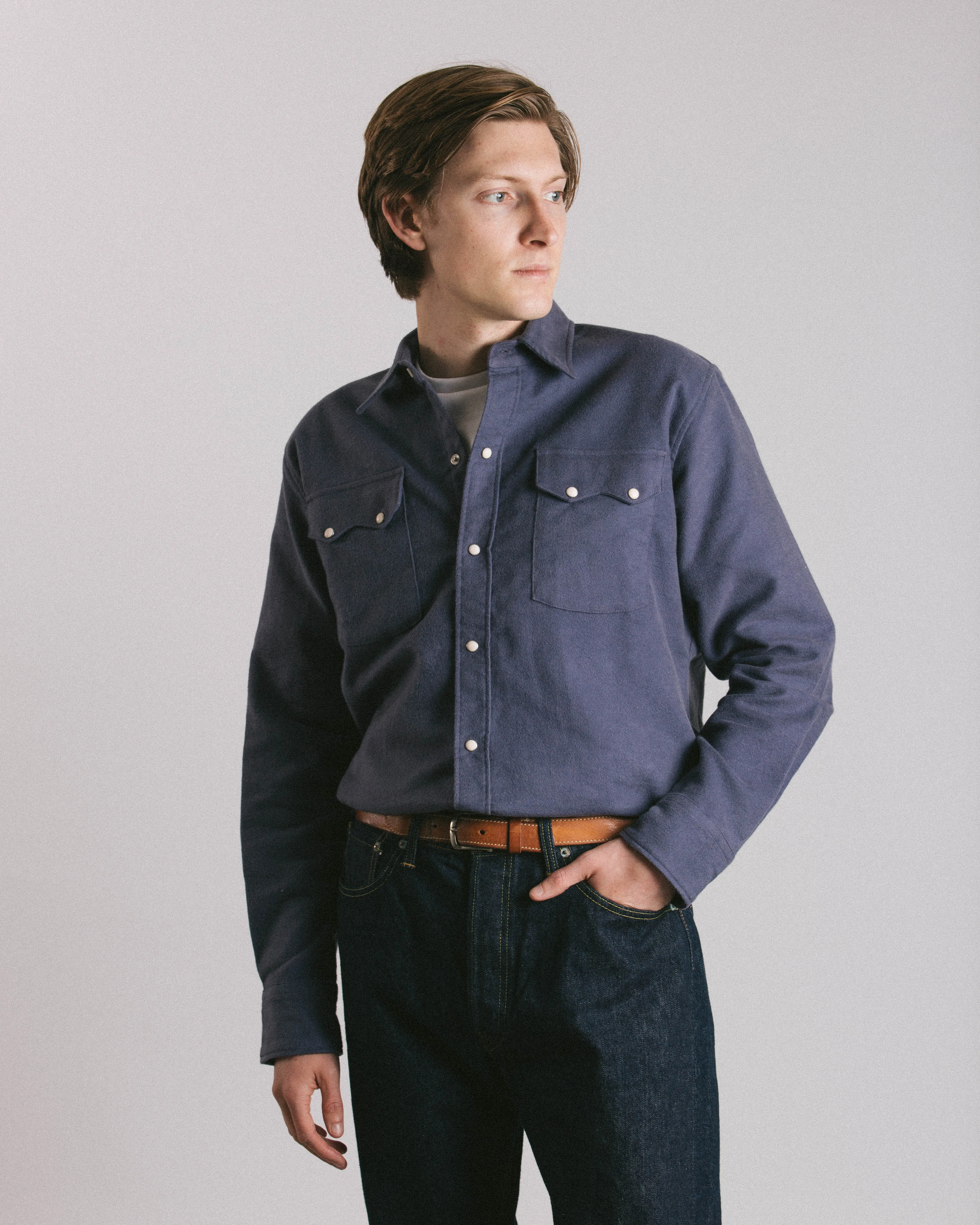 MOLESKIN PEARLSNAP SHIRT - FADED NAVY