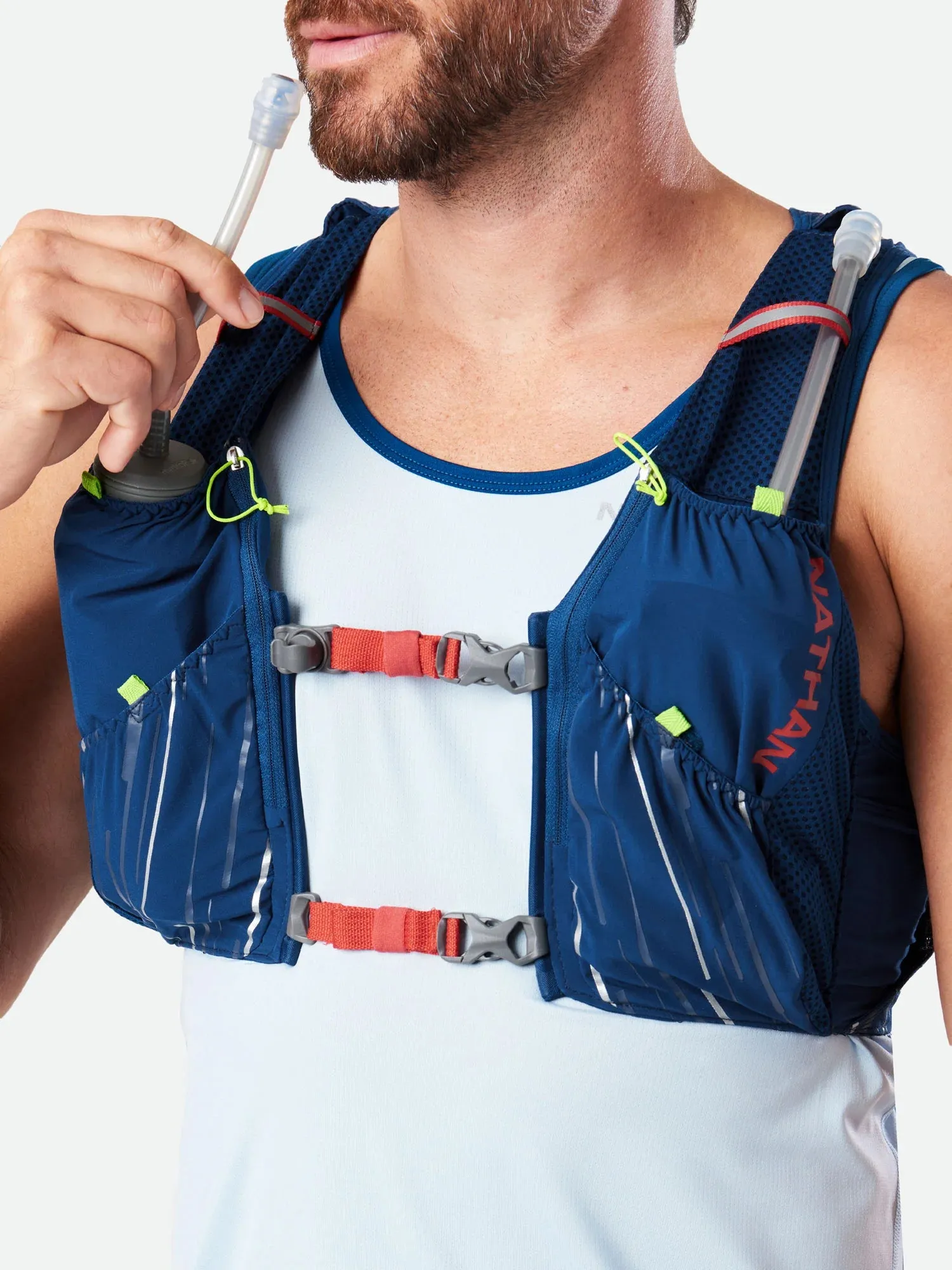 Nathan | Pinnacle 4L Hydration Race Vest | Unisex | Estate Blue/Ribbon Red