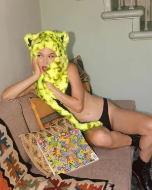 Neon Yellow Leopard Luxe Collector Edition Faux Fur Hood | Women's