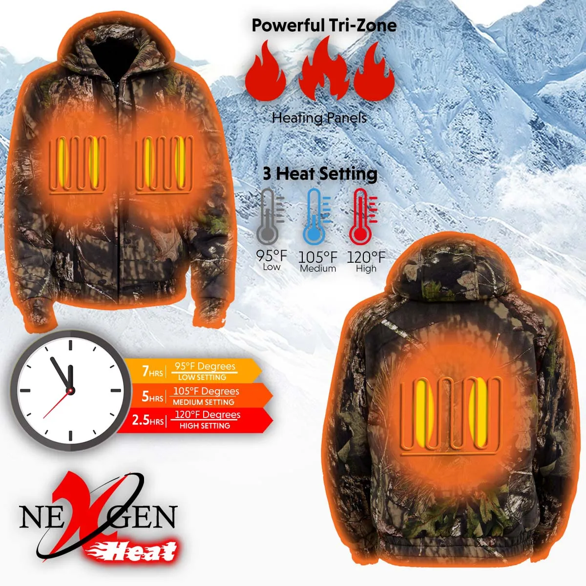 Nexgen Heat NXM1776SET Men's Camouflaged Heated Zipper Hoodies -