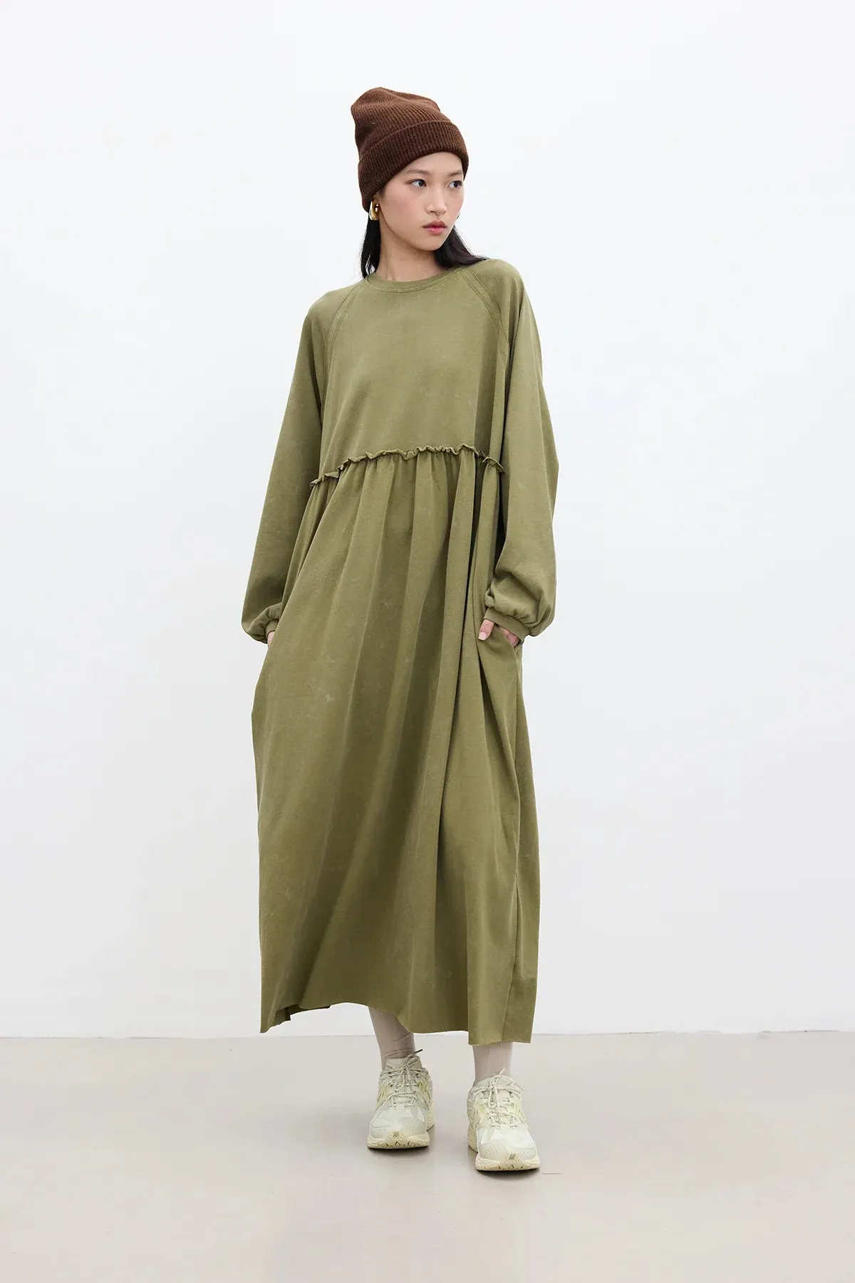 Oversized Ruched Dress Olive Green