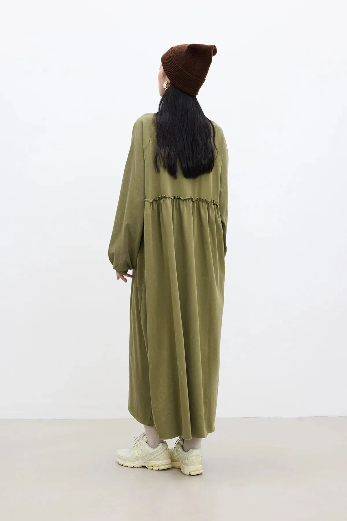 Oversized Ruched Dress Olive Green