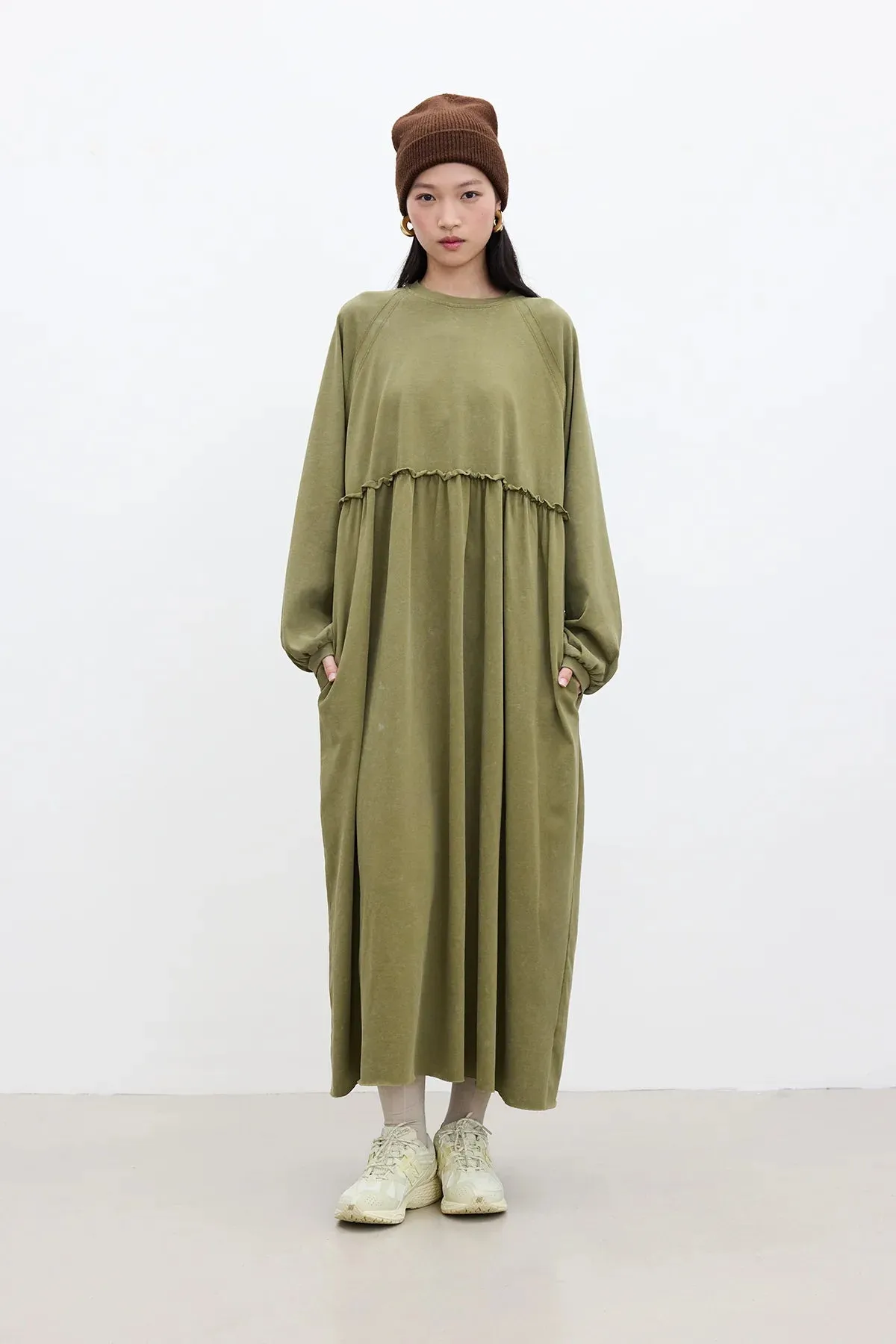 Oversized Ruched Dress Olive Green