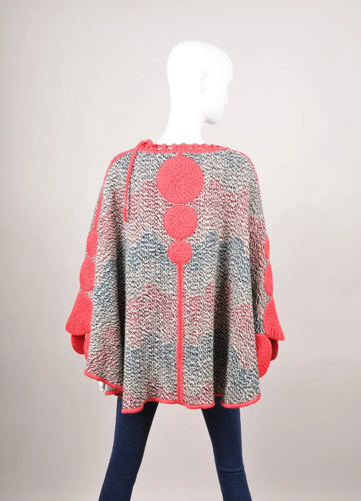 Pink and Multicolor Warm Wool Knit Poncho