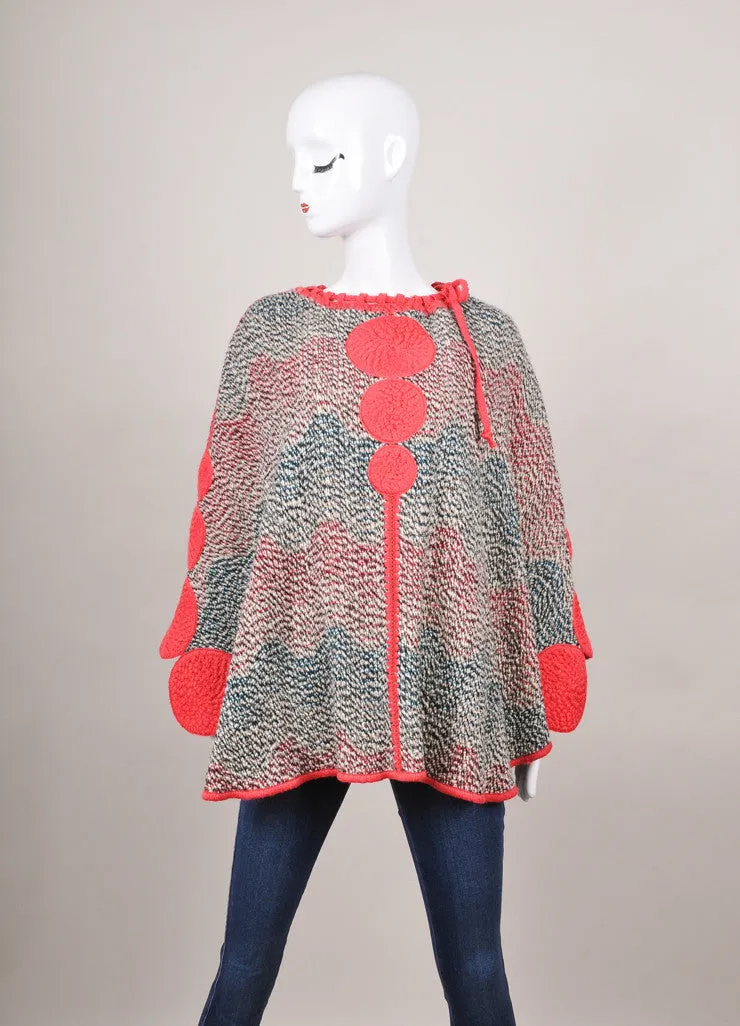 Pink and Multicolor Warm Wool Knit Poncho