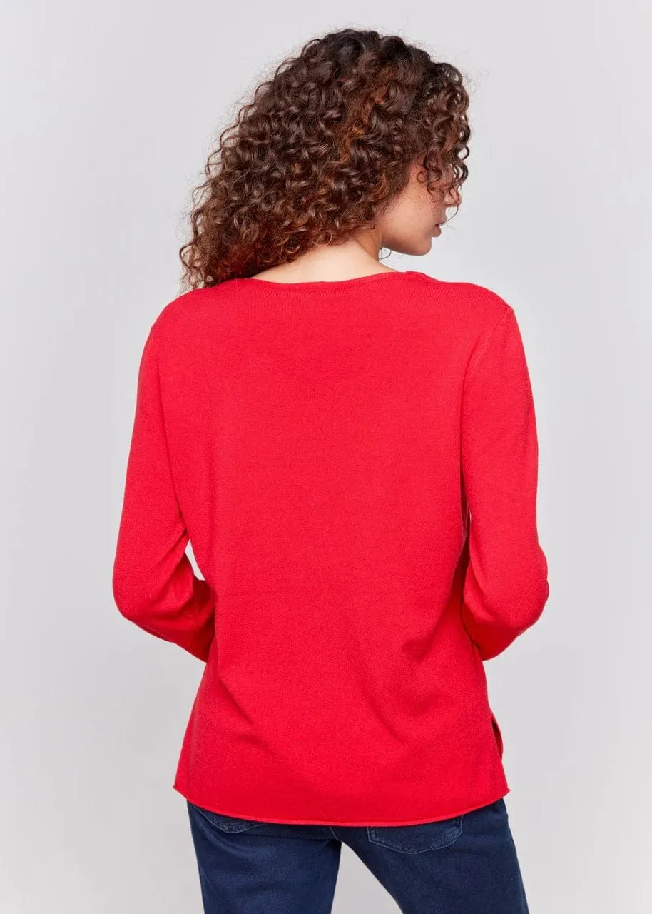 Plushy Basic V-Neck Sweater in Cranberry