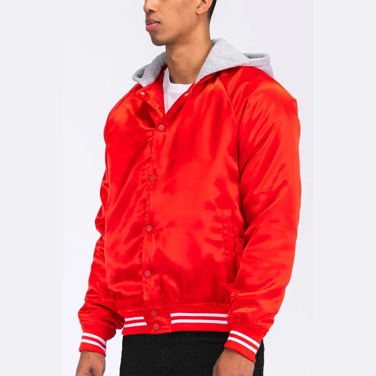 Red Satin Hooded Varsity Jacket