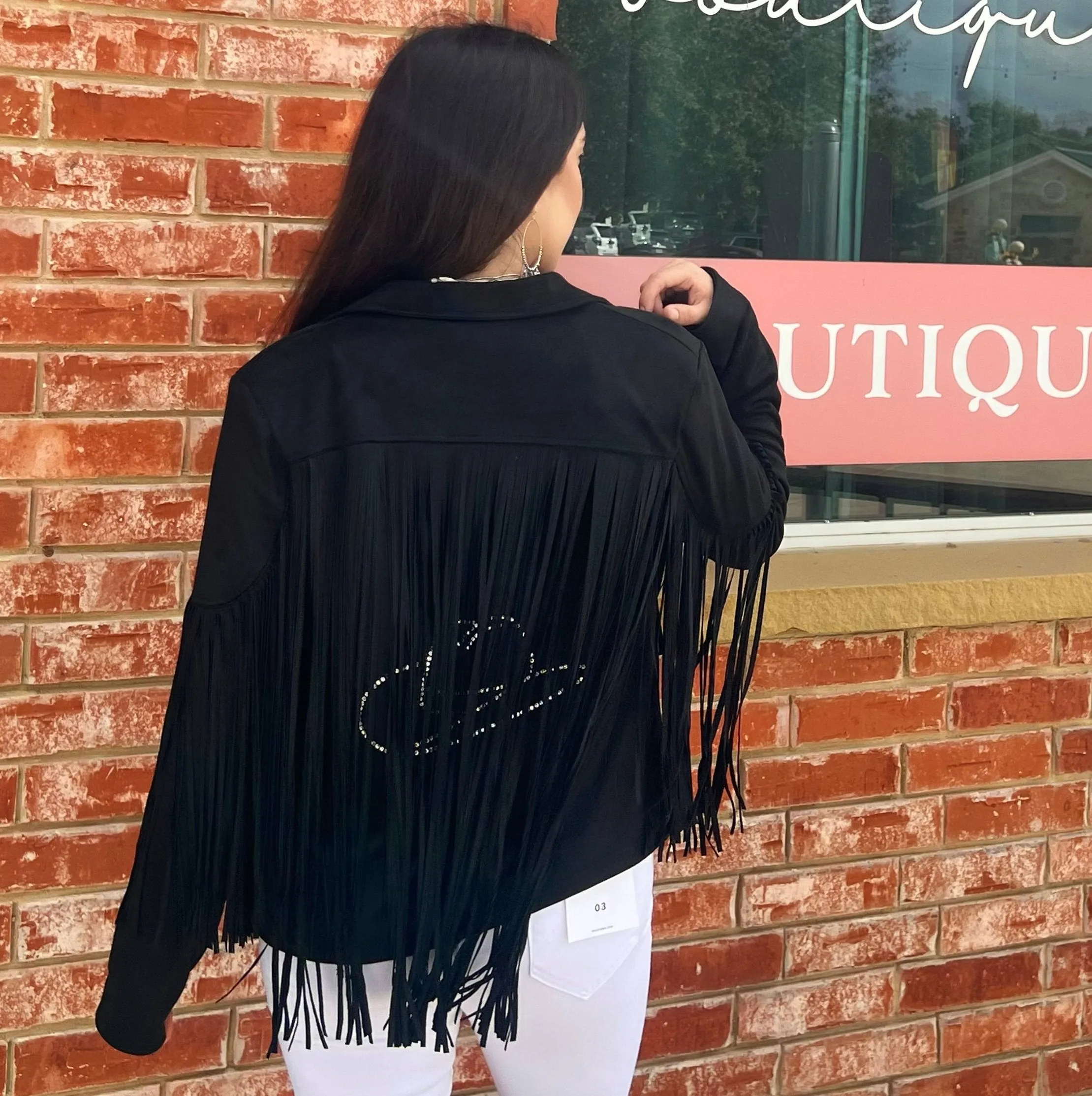 Rhinestone Fringe Suede Jacket