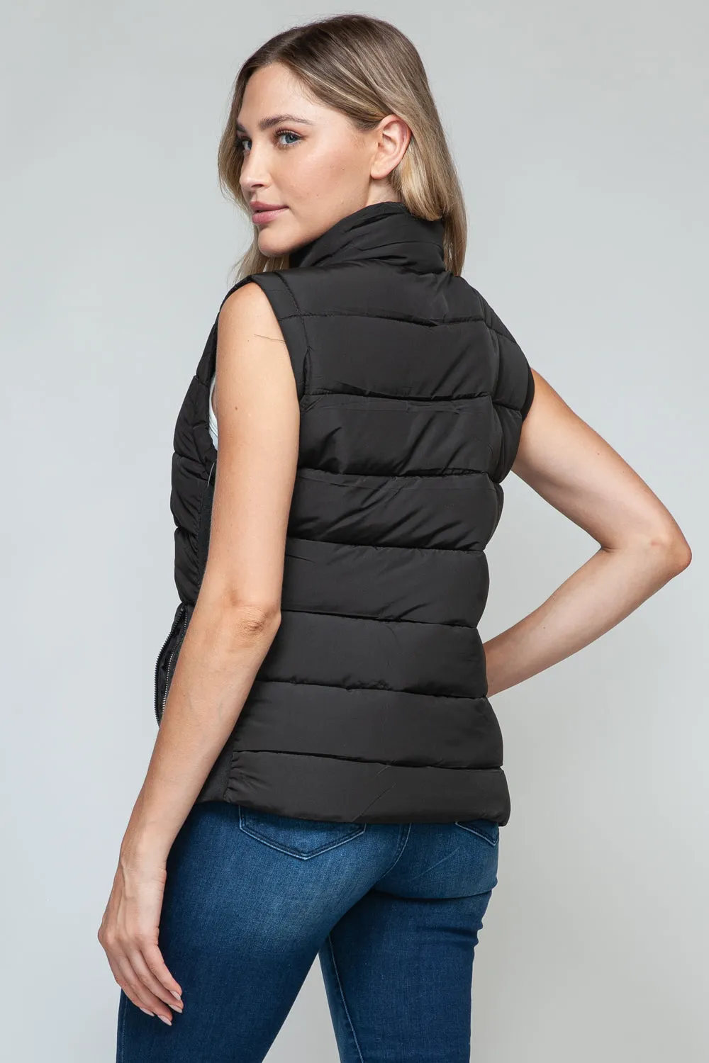 Shaylea Black Zip Up Turtleneck Vest with Pockets