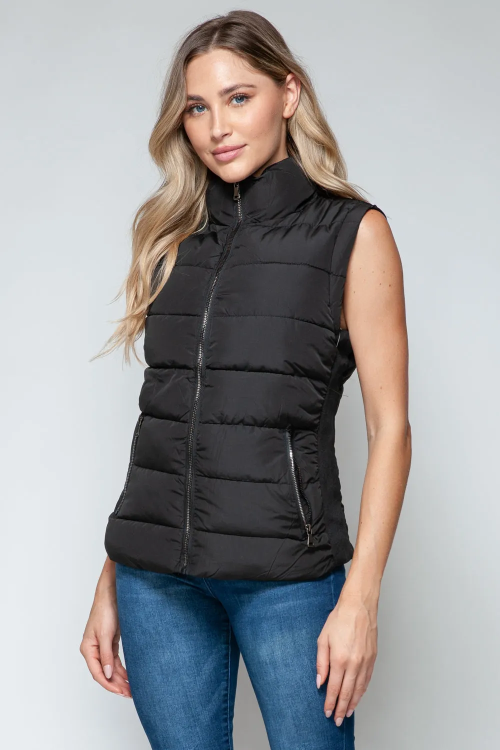 Shaylea Black Zip Up Turtleneck Vest with Pockets