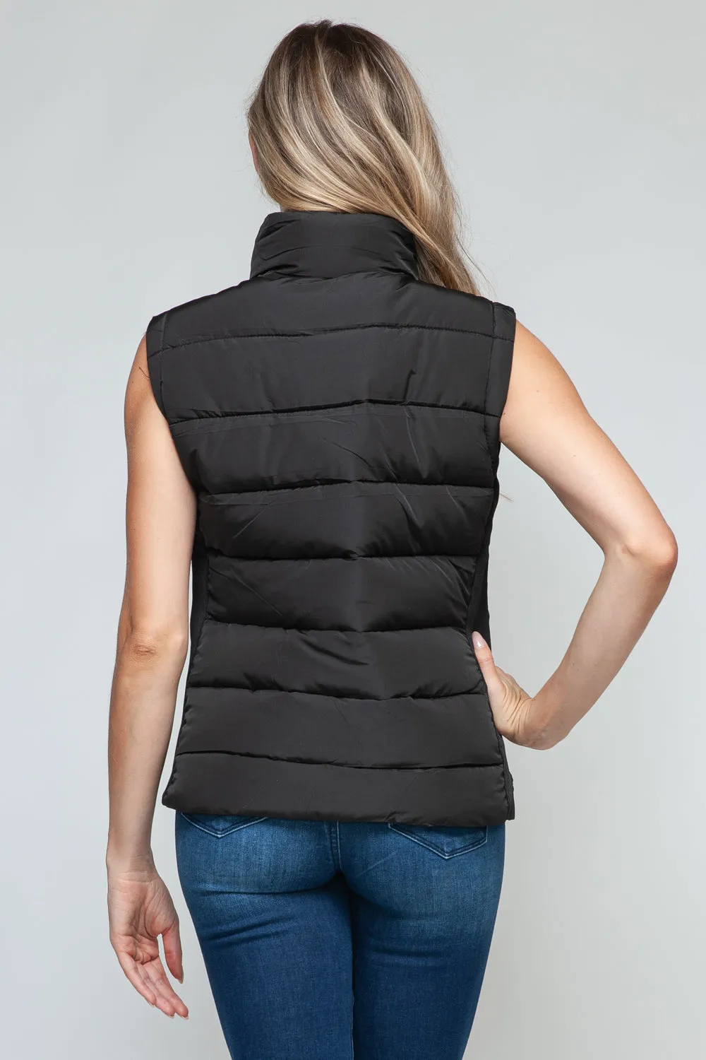 Shaylea Black Zip Up Turtleneck Vest with Pockets