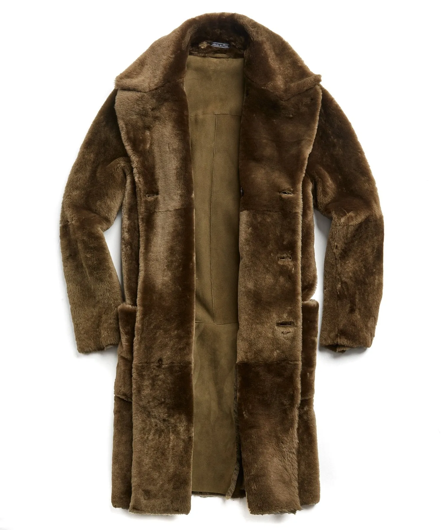 Shearling Double Breasted Topcoat in Olive