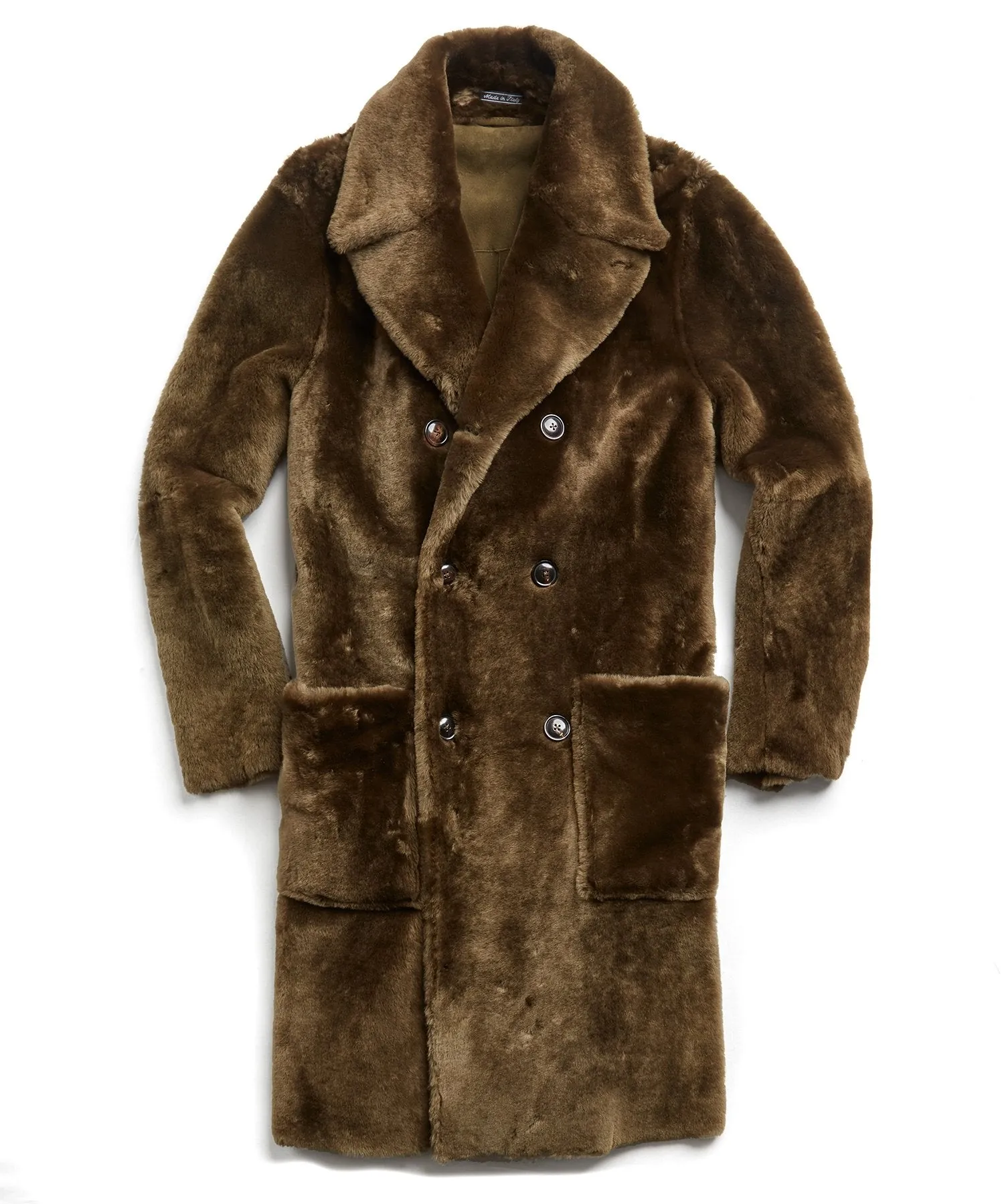 Shearling Double Breasted Topcoat in Olive