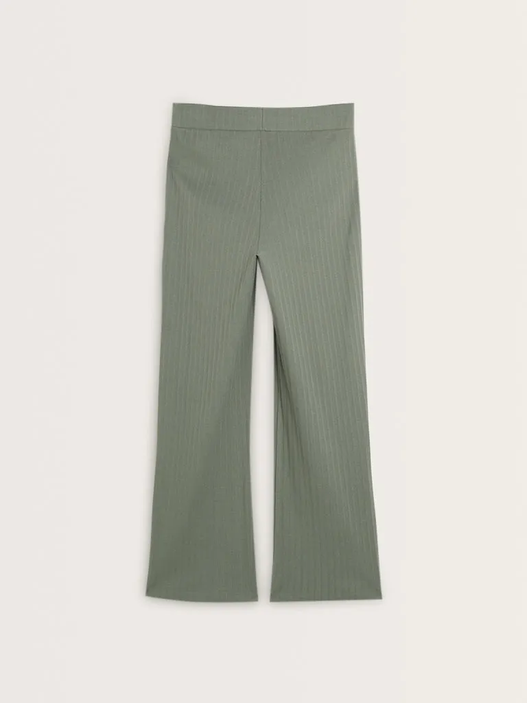 Superstar Sage Self-Pattern Striped High-Rise Cotton Pants