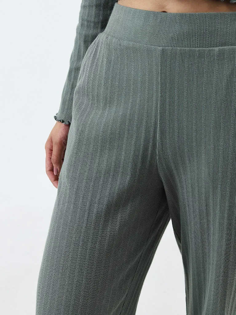 Superstar Sage Self-Pattern Striped High-Rise Cotton Pants