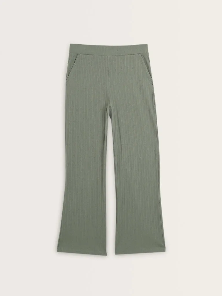 Superstar Sage Self-Pattern Striped High-Rise Cotton Pants