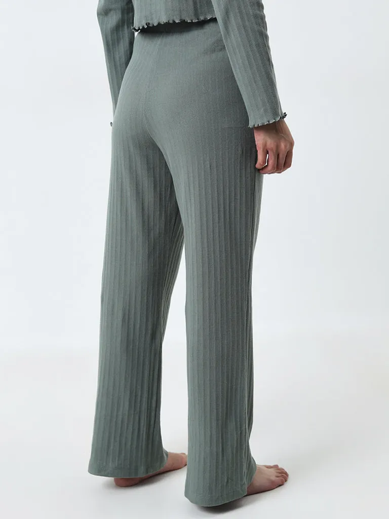 Superstar Sage Self-Pattern Striped High-Rise Cotton Pants